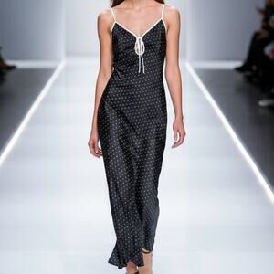 NWT Rumored Daytona Betty Dot Maxi Sip Dress satin L